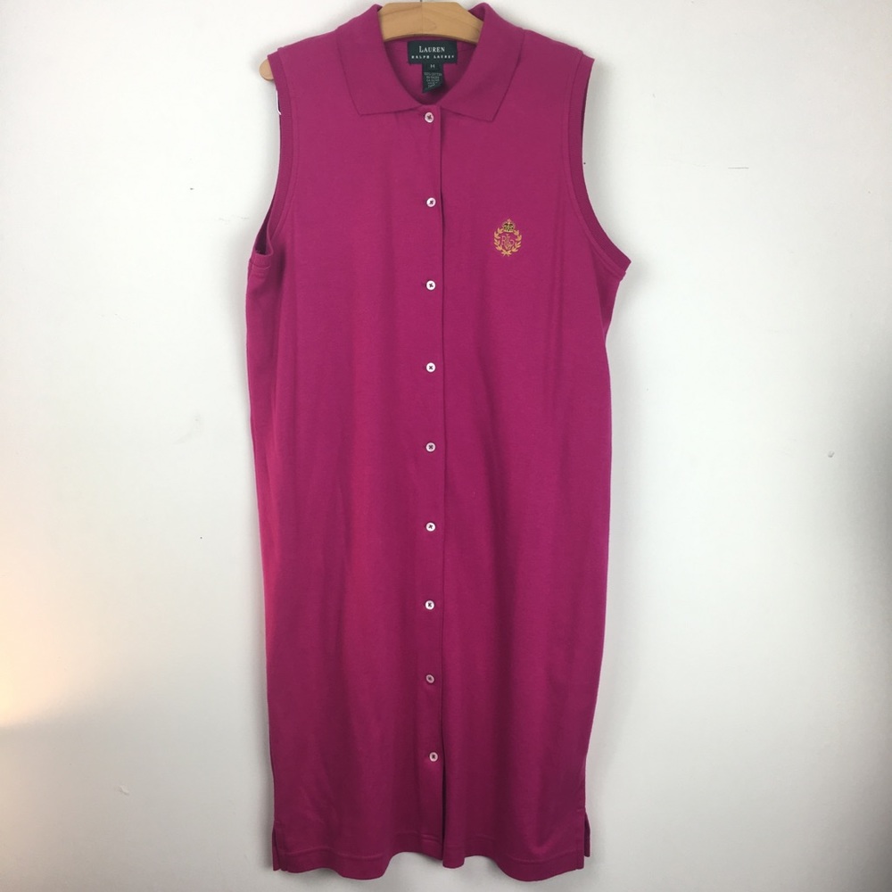 LAUREN RALPH LAUREN fuschia button down sport polo dress SZ M